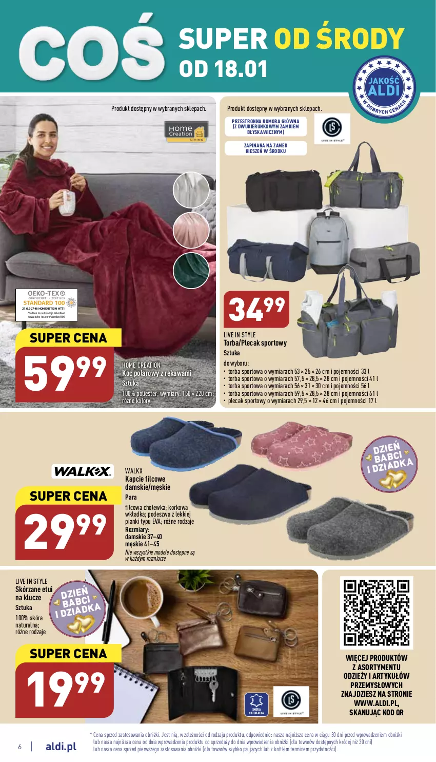 Gazetka promocyjna Aldi - Aldi ma to COŚ - ważna 18.01 do 21.01.2023 - strona 6 - produkty: Kapcie, Kawa, Koc, Plecak, Por, Sport, Torba