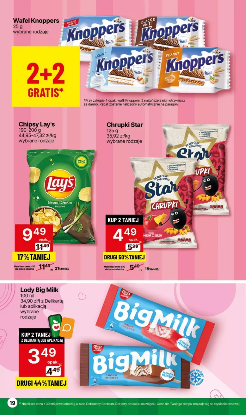 Gazetka promocyjna Delikatesy Centrum - NOWA GAZETKA Delikatesy Centrum od 2 kwietnia! 2-7.04.2024 - ważna 02.04 do 07.04.2024 - strona 19 - produkty: Big Milk, Chipsy, Chrupki, Gra, Knoppers, Lody