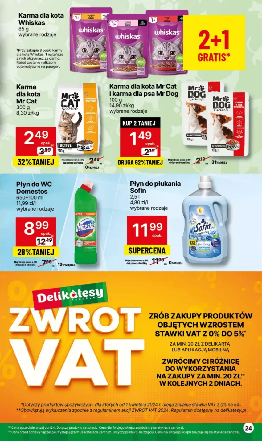 Gazetka promocyjna Delikatesy Centrum - NOWA GAZETKA Delikatesy Centrum od 2 kwietnia! 2-7.04.2024 - ważna 02.04 do 07.04.2024 - strona 24 - produkty: Domestos, Mobil, Olej, Płyn do płukania, Płyn do wc, Whiskas