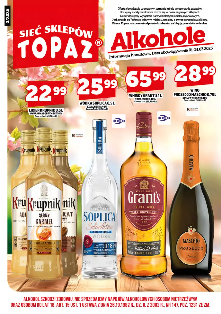 Gazetka promocyjna Topaz - Gazetka - ważna 01.03 do 31.03.2025 - strona 2 - produkty: Gra, Grant's, Prosecco, Soplica, Top, Whisky, Wino, Wódka