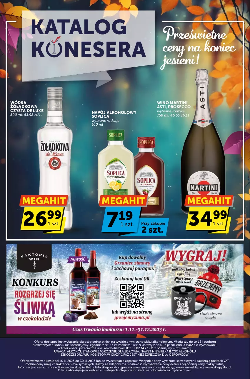 Gazetka promocyjna ABC - ważna 19.10 do 31.10.2023 - strona 1 - produkty: Groszek, Martini, Napój, Piec, Prosecco, Ser, Soplica, Waga, Wino, Wódka