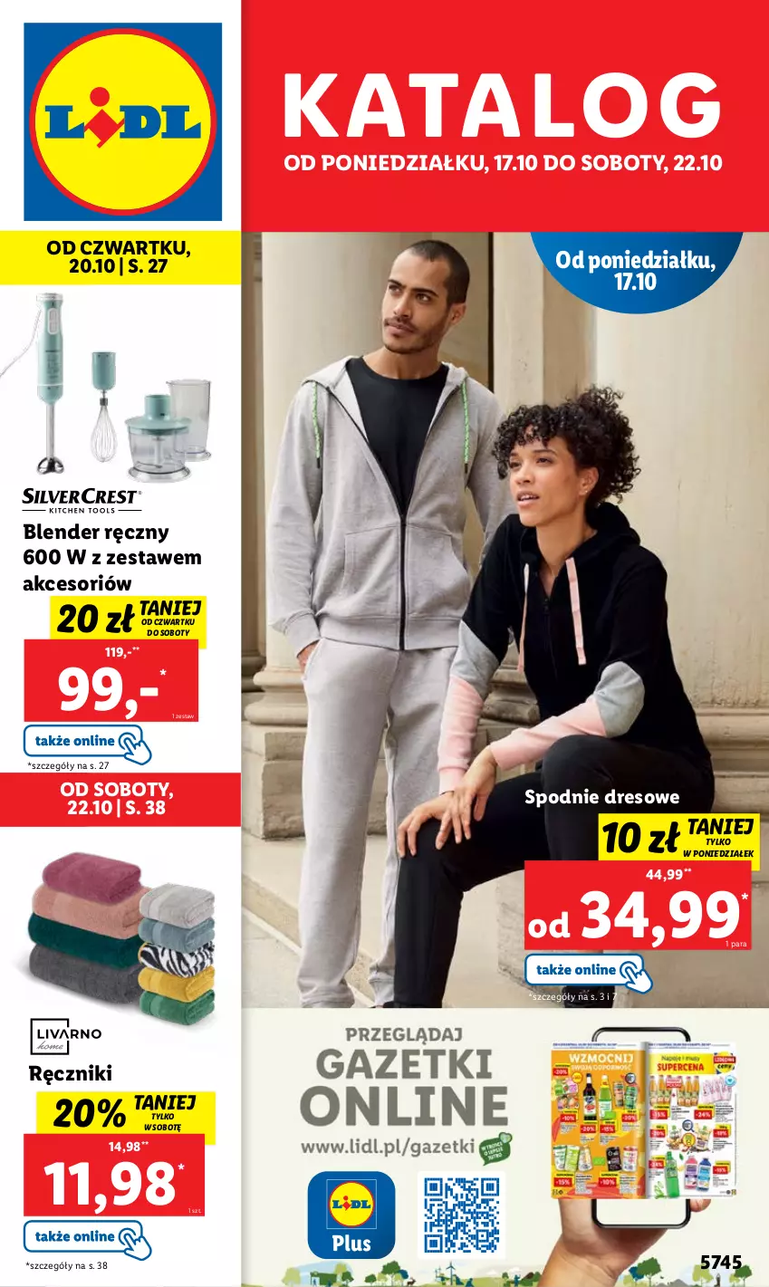 Gazetka promocyjna Lidl - GAZETKA - ważna 17.10 do 22.10.2022 - strona 1 - produkty: Blender, Blender ręczny, Dres, Ręcznik, Spodnie, Spodnie dresowe