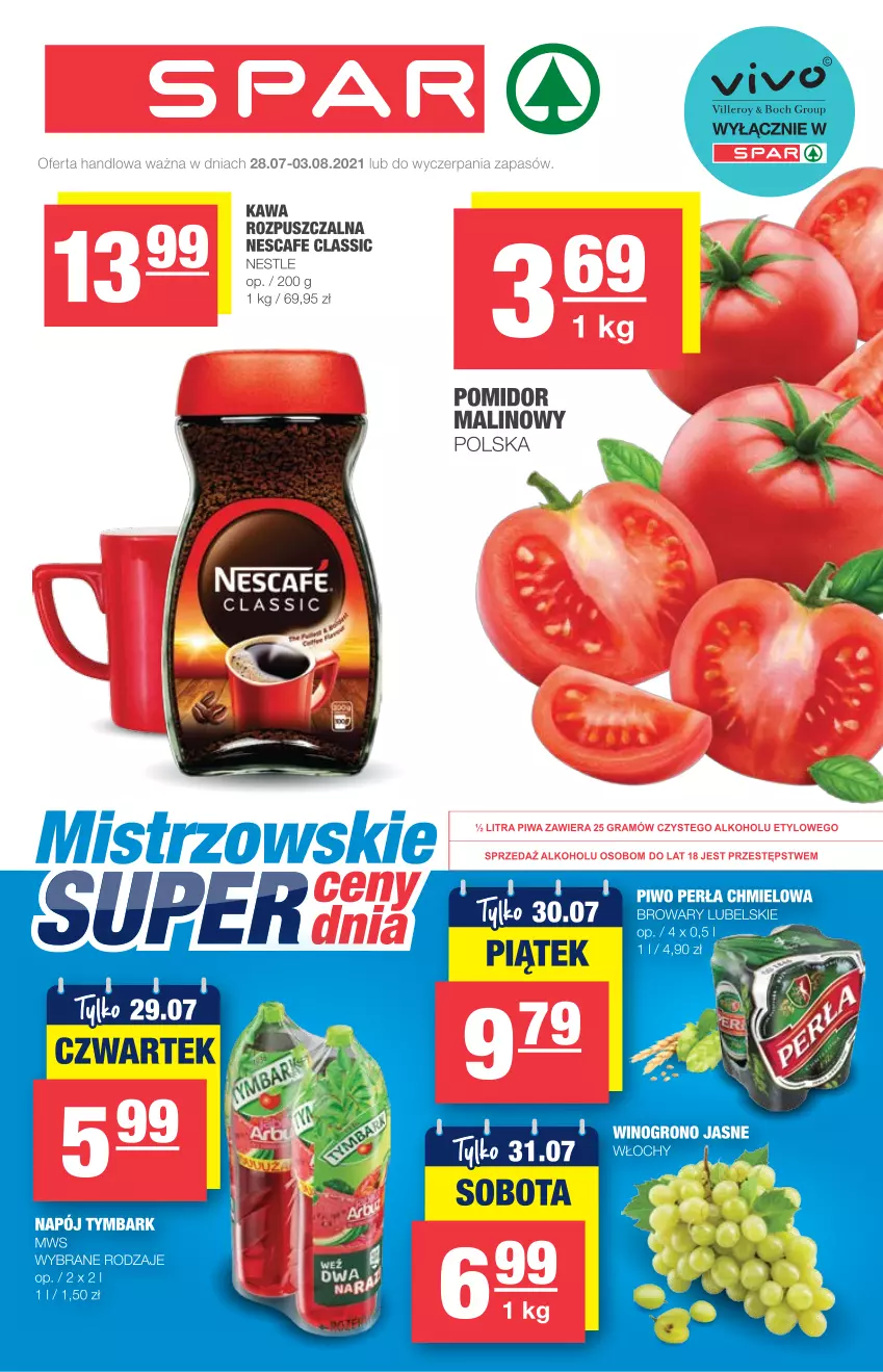 Gazetka promocyjna Spar - Express - ważna 28.07 do 03.08.2021 - strona 1 - produkty: Inka, Kawa, Kawa rozpuszczalna, Perła, Piwo, Pomidor malinowy, Tymbark