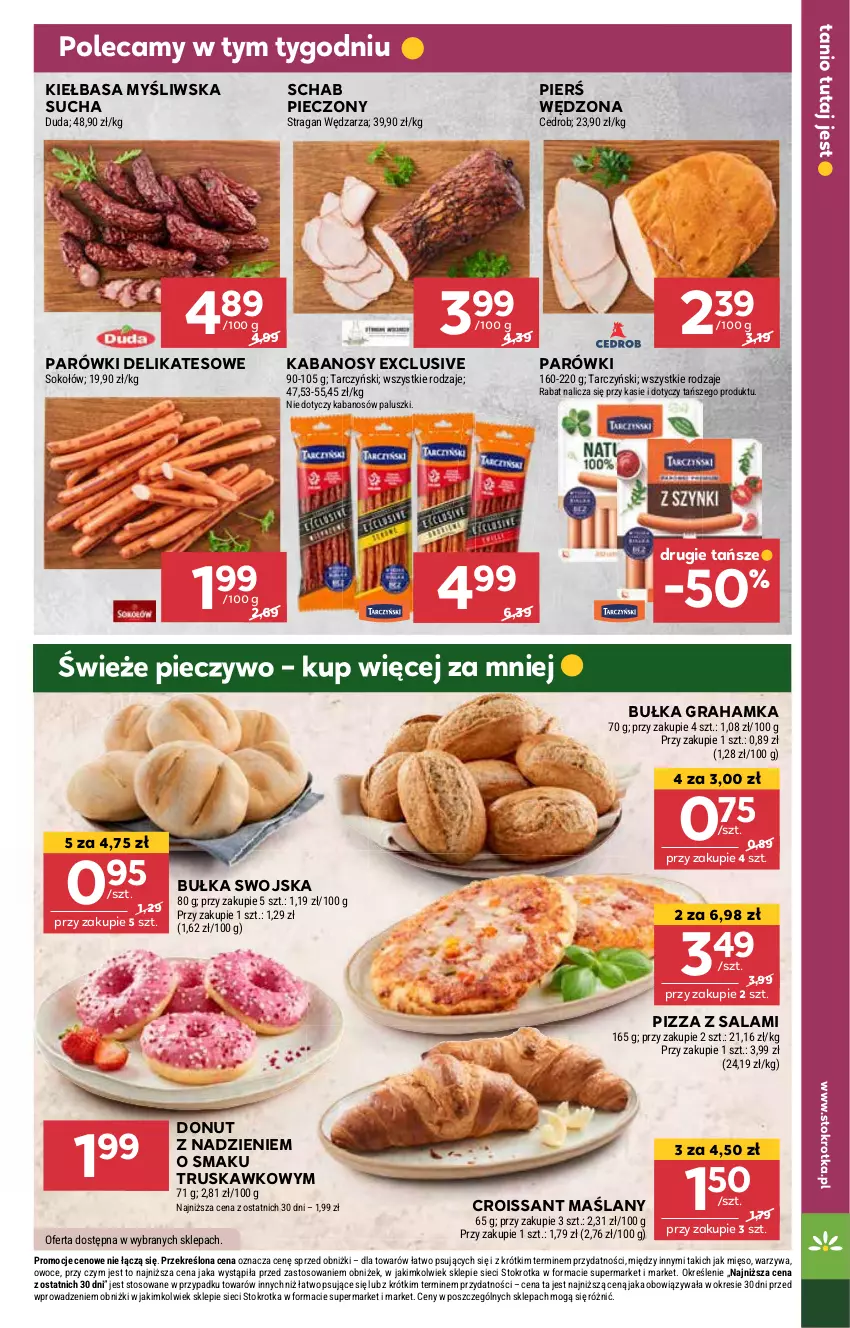 Gazetka promocyjna Stokrotka - Supermarket Opole/Radom - ważna 13.02 do 19.02.2025 - strona 19 - produkty: Bułka, Bułka grahamka, Croissant, Donut, Gra, Kabanos, Kiełbasa, Parówki, Piec, Pieczywo, Pizza, Salami, Schab pieczony