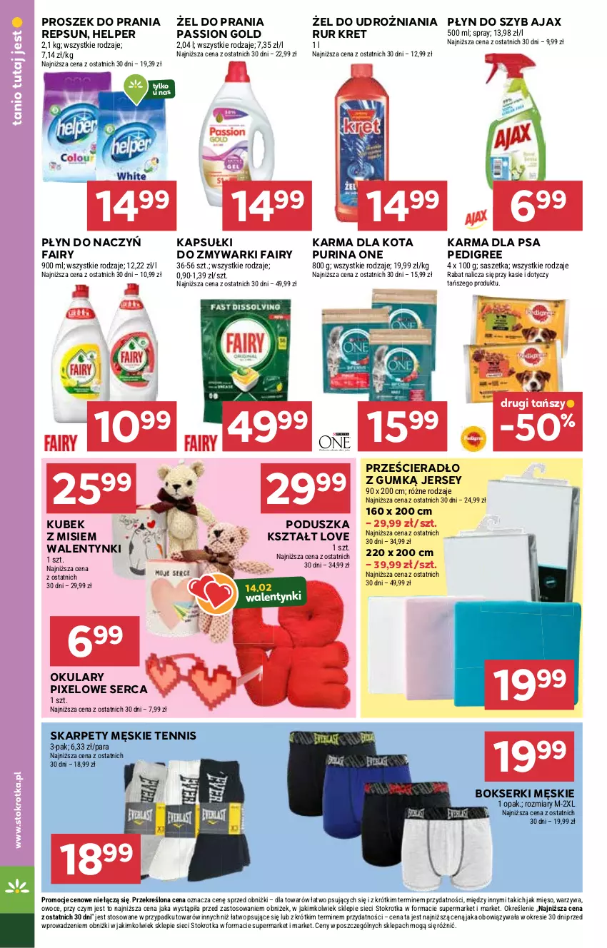 Gazetka promocyjna Stokrotka - Supermarket Opole/Radom - ważna 13.02 do 19.02.2025 - strona 30 - produkty: Ajax, Bokserki, Fa, Fairy, Karp, Kret, Kubek, Pedigree, Płyn do szyb, Poduszka, Proszek do prania, Prześcieradło, Pur, Purina, Ser, Zmywarki