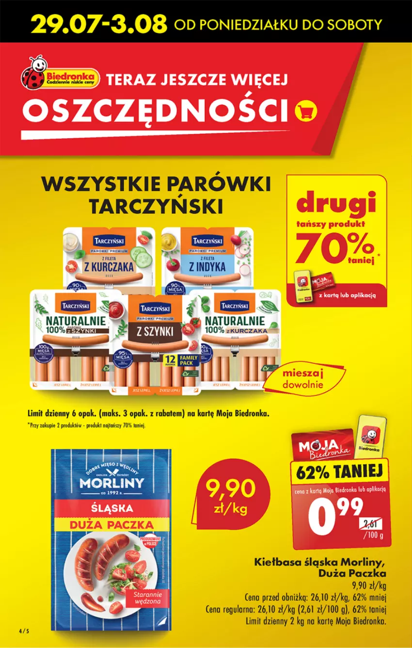 Gazetka promocyjna Biedronka - Od poniedzialku - ważna 29.07 do 03.08.2024 - strona 4 - produkty: Dron, Kiełbasa, Kiełbasa śląska, Morliny, Parówki