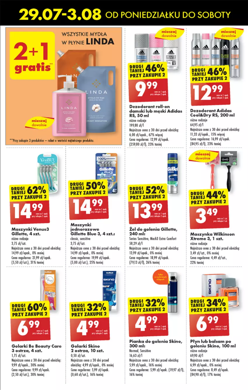 Gazetka promocyjna Biedronka - Od poniedzialku - ważna 29.07 do 03.08.2024 - strona 47 - produkty: Adidas, Balsam po goleniu, Be Be, Dezodorant, Gillette, Mach3, Maszynka, Pianka do golenia, Ser, Szynka, Venus