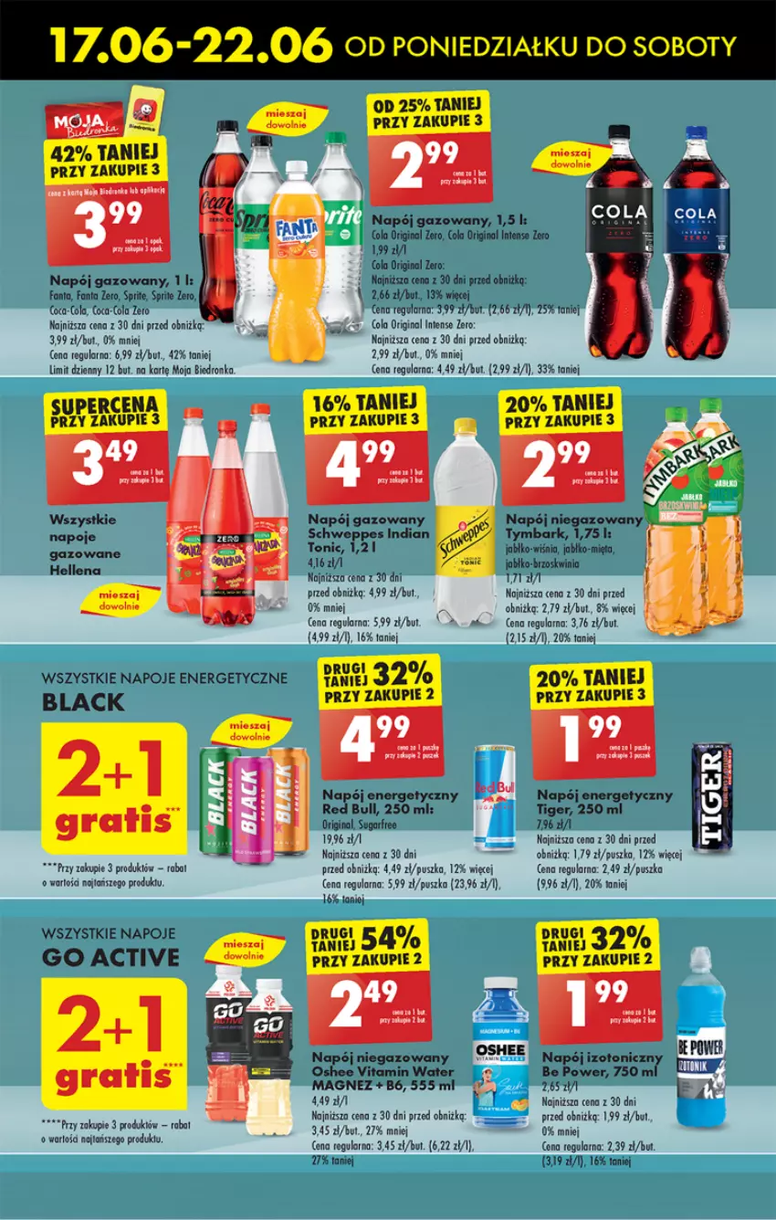 Gazetka promocyjna Biedronka - Od poniedzialku - ważna 17.06 do 22.06.2024 - strona 51 - produkty: Coca-Cola, Dron, Fa, Fanta, Gin, Gra, Hellena, Lack, Magnez, Mięta, Napój, Napój energetyczny, Napój gazowany, Napoje, Schweppes, Sprite, Tiger, Tymbark