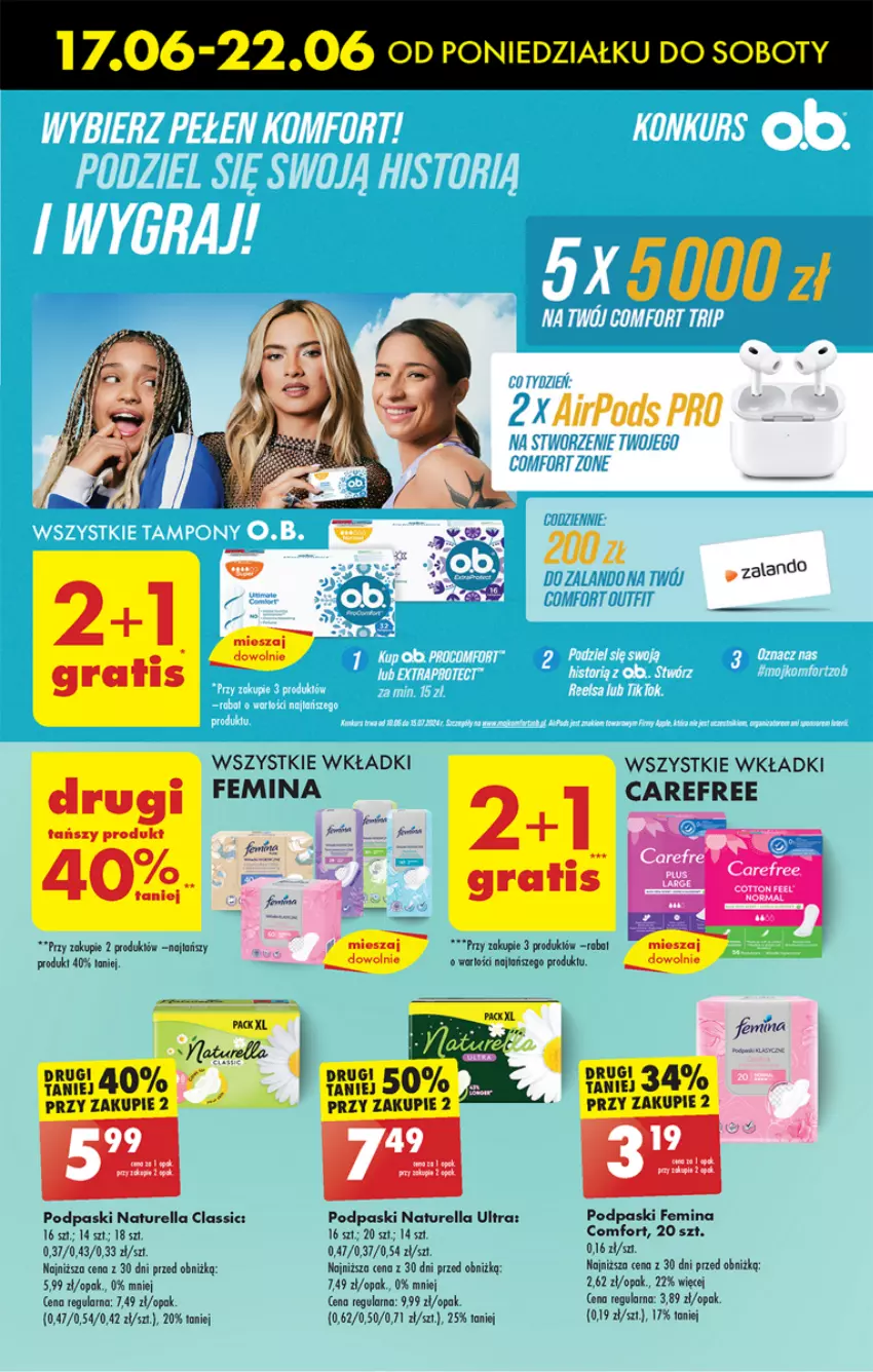 Gazetka promocyjna Biedronka - Od poniedzialku - ważna 17.06 do 22.06.2024 - strona 53 - produkty: Carefree, Naturell, Naturella, Podpaski, Wkładki