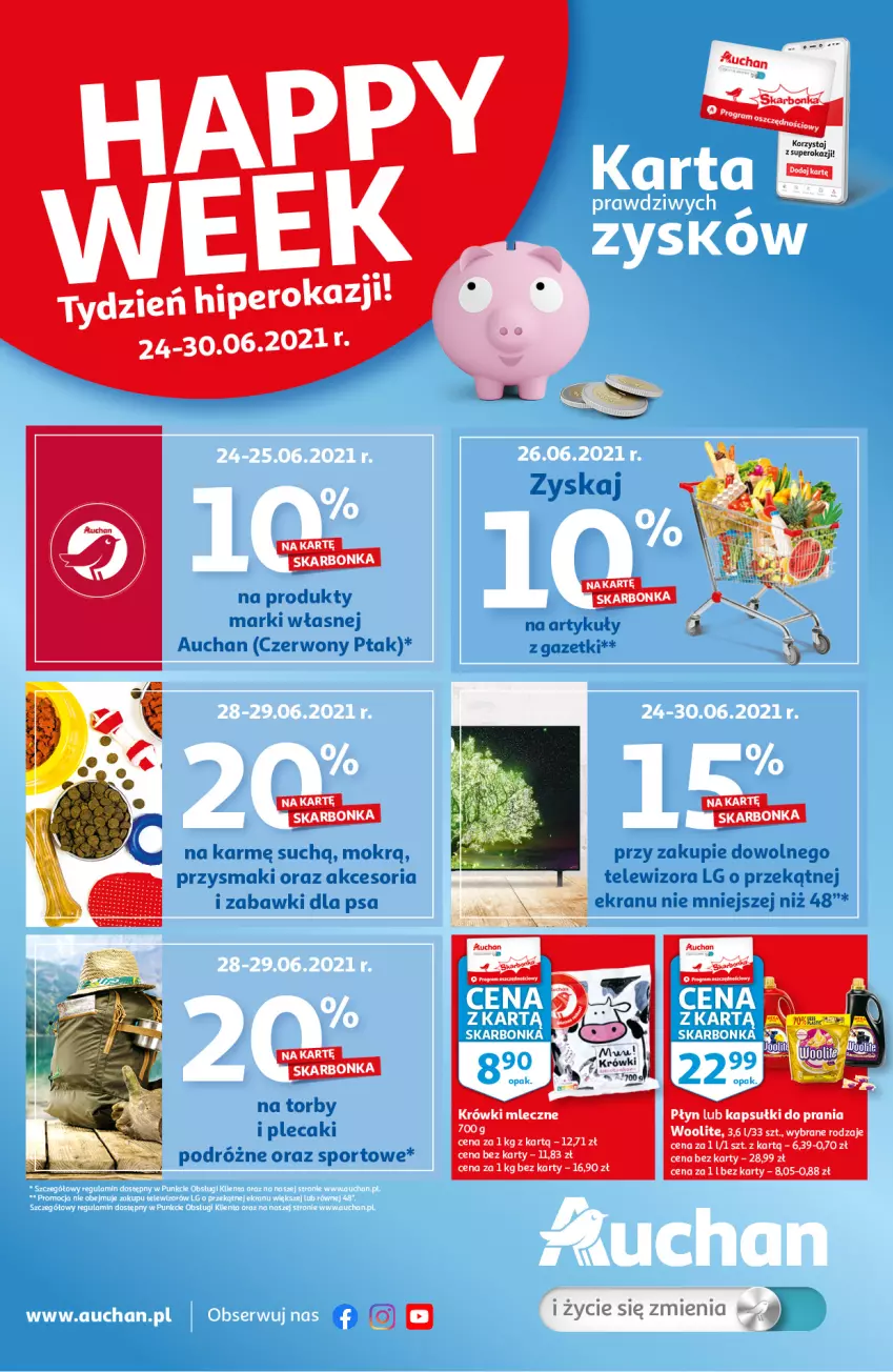 Gazetka promocyjna Auchan - Skarbonka #25 - ważna 24.06 do 30.06.2021 - strona 1 - produkty: LG, Plecak, Por, Przysmaki, Sport, Telewizor, Woolite