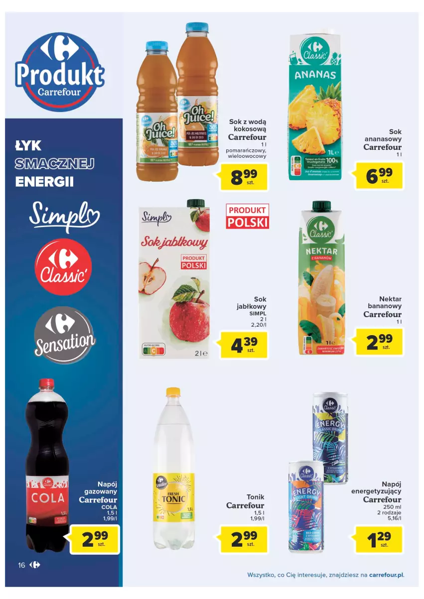 Gazetka promocyjna Carrefour - Gazetka Produkty Carrefour w mądrej cenie - ważna 06.09 do 17.09.2022 - strona 16 - produkty: Ananas, Kokos, Napój, Napój gazowany, Nektar, Nektar bananowy, Sok, Sok jabłkowy, Tonik