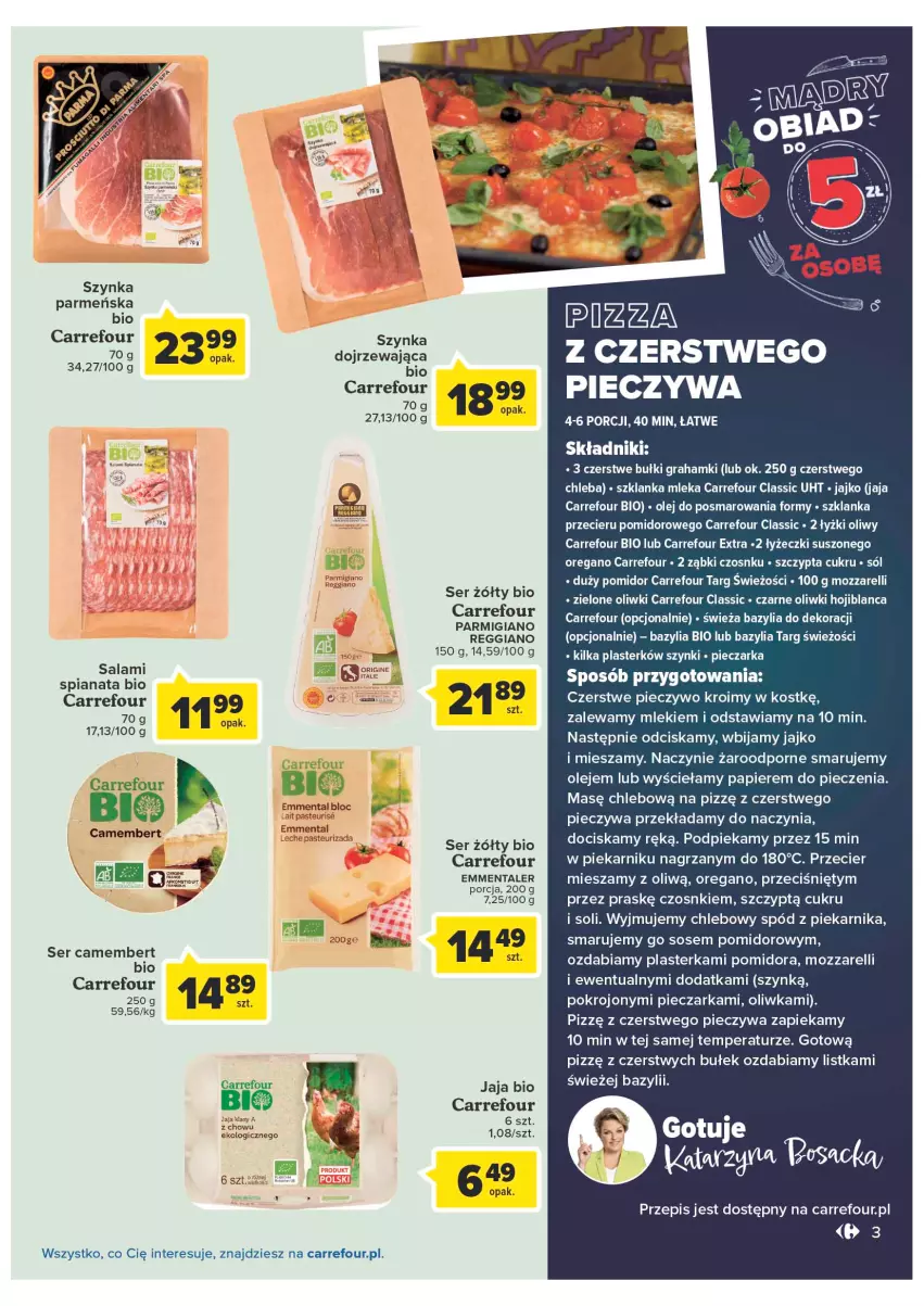 Gazetka promocyjna Carrefour - Gazetka Produkty Carrefour w mądrej cenie - ważna 06.09 do 17.09.2022 - strona 3 - produkty: Bazyl, Bazylia, Camembert, Chleb, Emmental, Gra, Jaja, Naczynie żaroodporne, Olej, Oliwki, Papier, Piec, Pieczarka, Pieczywo, Piekarnik, Por, Salami, Ser, Sól, Sos, Szklanka, Szynka