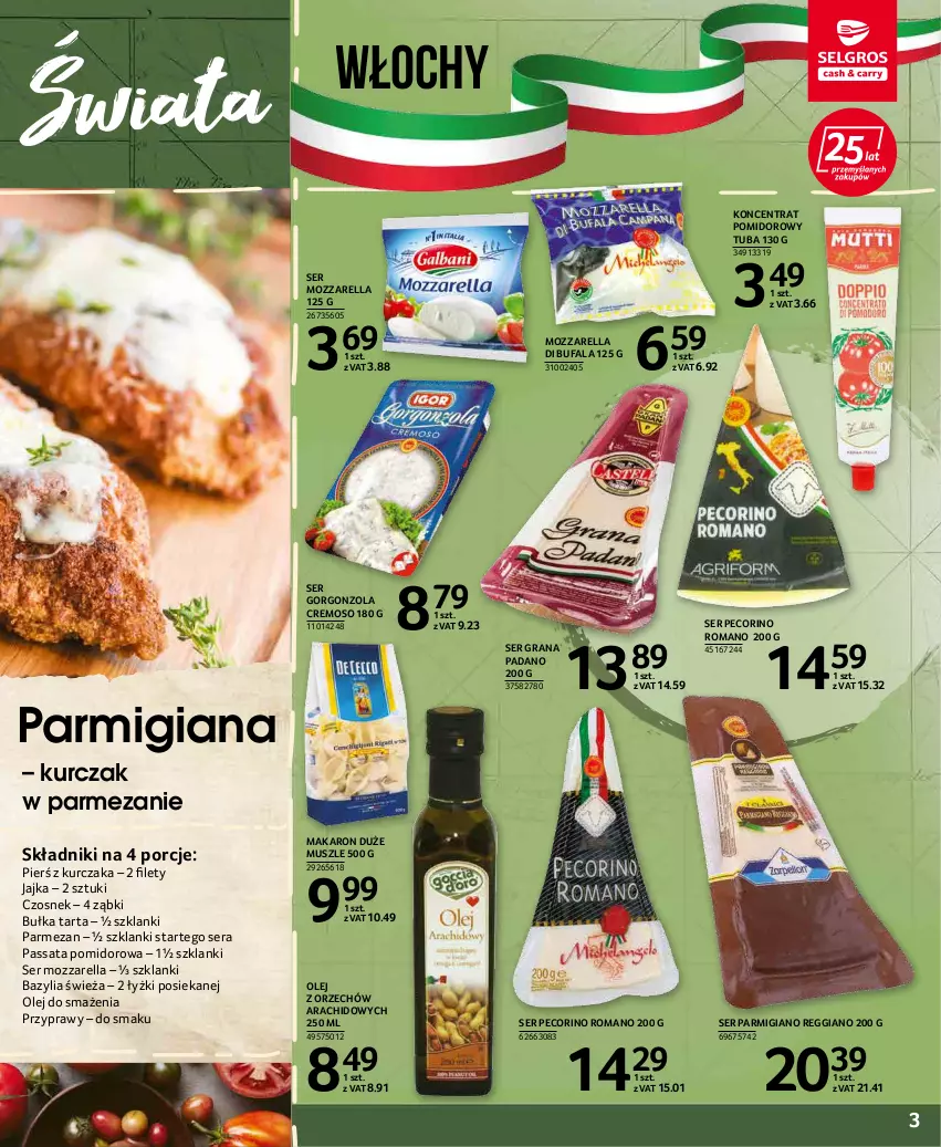 Gazetka promocyjna Selgros - Katalog Kuchnie Świata - ważna 20.01 do 02.02.2022 - strona 3 - produkty: Bazyl, Bazylia, Bułka, Bułka tarta, Czosnek, Fa, Gorgonzola, Gra, Koncentrat pomidorowy, Kurczak, Lanki, Makaron, Mozzarella, Mus, Olej, Parmezan, Pecorino, Por, Przyprawy, Ser, Tarta