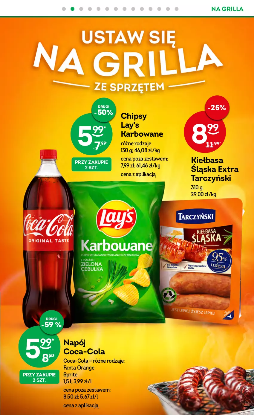 Gazetka promocyjna Żabka - ważna 26.04 do 09.05.2023 - strona 23 - produkty: Chipsy, Coca-Cola, Fa, Fanta, Grill, Kiełbasa, Kiełbasa śląska, Lay’s, Napój, Sprite, Tarczyński