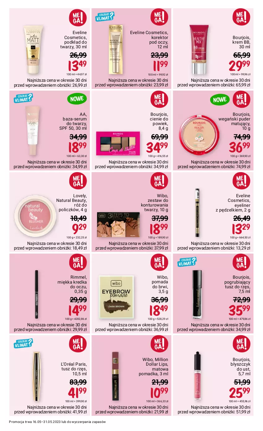 Gazetka promocyjna Rossmann - 16 maja - ważna 16.05 do 31.05.2023 - strona 8 - produkty: Błyszczyk do ust, Bourjois, Eveline, Kredka, Krem bb, L’Oréal, Lion, Lovely, Podkład, Podkład do twarzy, Pomada, Pomada do brwi, Puder, Róż do policzków, Rum, Ser, Serum, Serum do twarzy, Tusz, Wibo