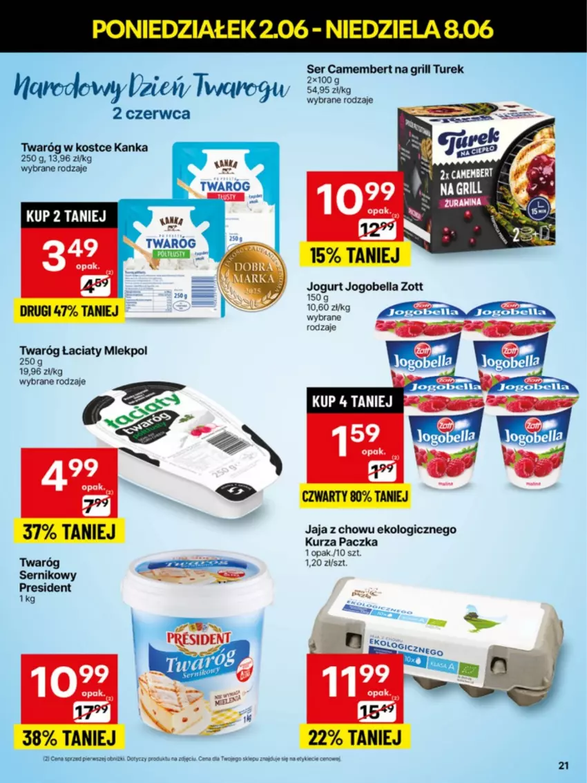Gazetka promocyjna Delikatesy Centrum - Franczyza DC23 Poniedziałek - ważna 02.06 do 08.06.2025 - strona 21 - produkty: Bell, Bella, Camembert, Grill, Jaja, Jogobella, Jogurt, Ser, Twaróg, Zott