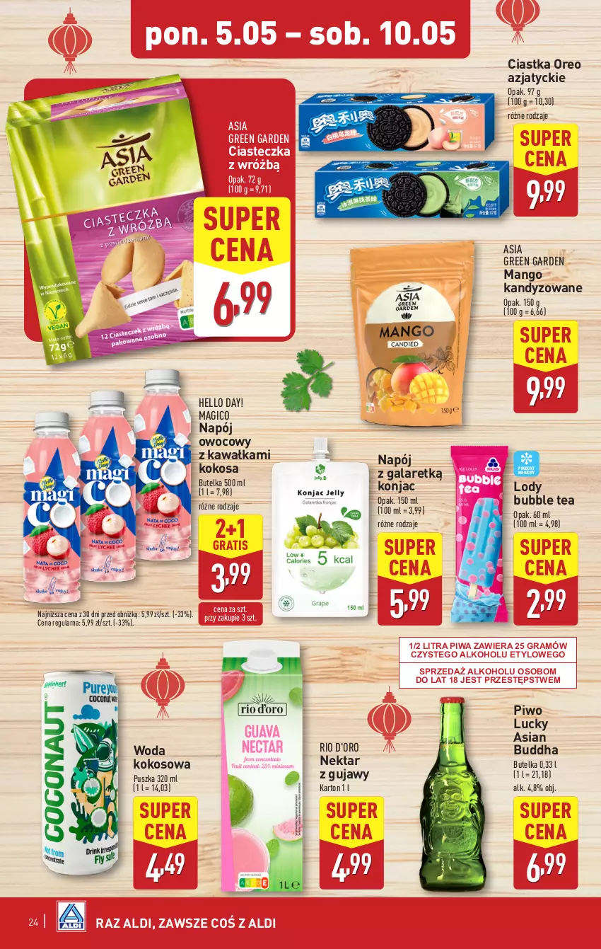 Gazetka promocyjna Aldi - Pełna oferta - ważna 05.05 do 09.05.2025 - strona 24 - produkty: Ciastka, Gala, Gra, Kawa, Kokos, Lody, Mango, Napój, Nektar, Oreo, Piwa, Piwo, Woda