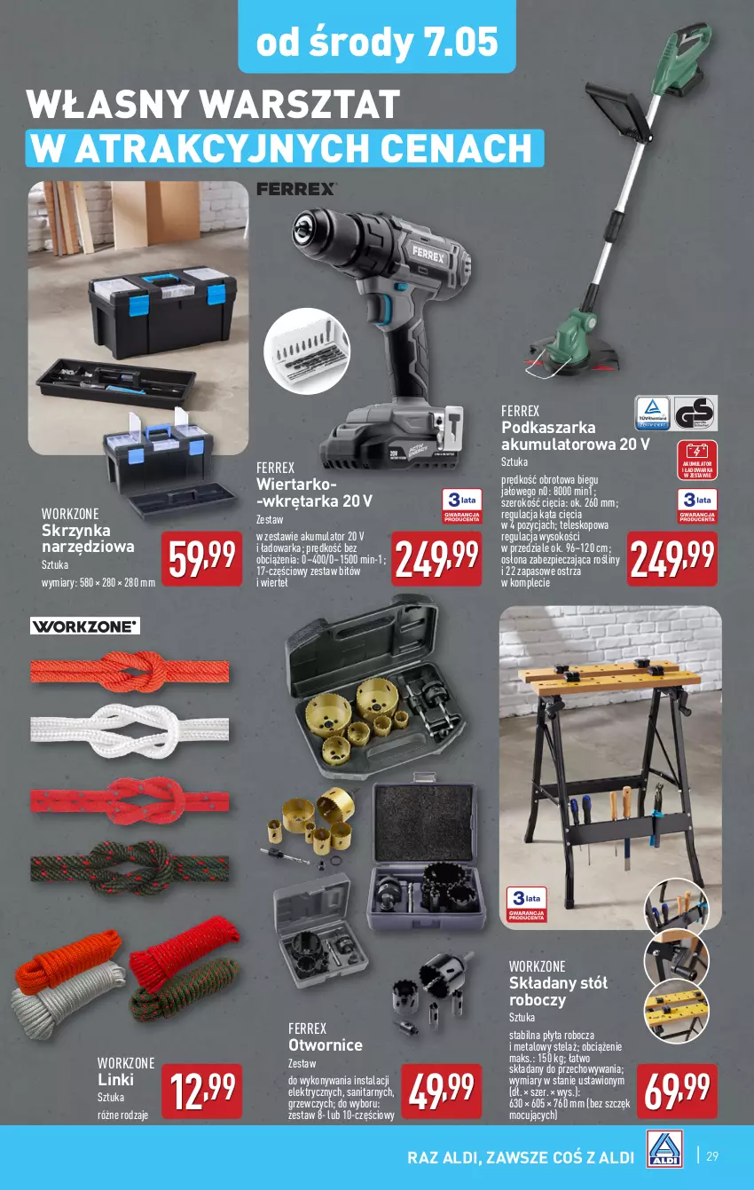 Gazetka promocyjna Aldi - Pełna oferta - ważna 05.05 do 09.05.2025 - strona 29 - produkty: Akumulator, Kasza, Piec, Płyta, Skrzynka narzędziowa, Sok, Stół, Tarka, Teleskop, Warka, Wkręt, Wkrętarka