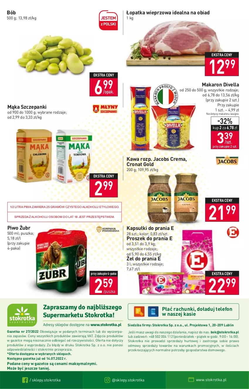 Gazetka promocyjna Stokrotka - Supermarket - ważna 07.07 do 13.07.2022 - strona 16 - produkty: Gra, Jacobs, Kapsułki do prania, Kawa, Lasagne, Mąka, Makaron, O nas, Piwa, Piwo, Proszek do prania, Telefon, Wagi