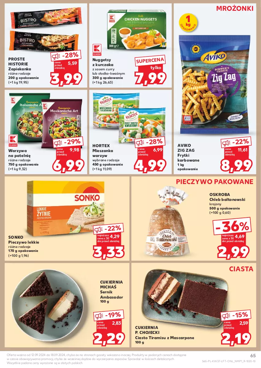 Gazetka promocyjna Kaufland - Gazetka tygodnia - ważna 12.09 do 18.09.2024 - strona 65 - produkty: Chleb, Cukier, Frytki, Hortex, Kurczak, Mascarpone, Mieszanka warzyw, Piec, Pieczywo, Ser, Sonko, Sos, Warzywa, Zapiekanka