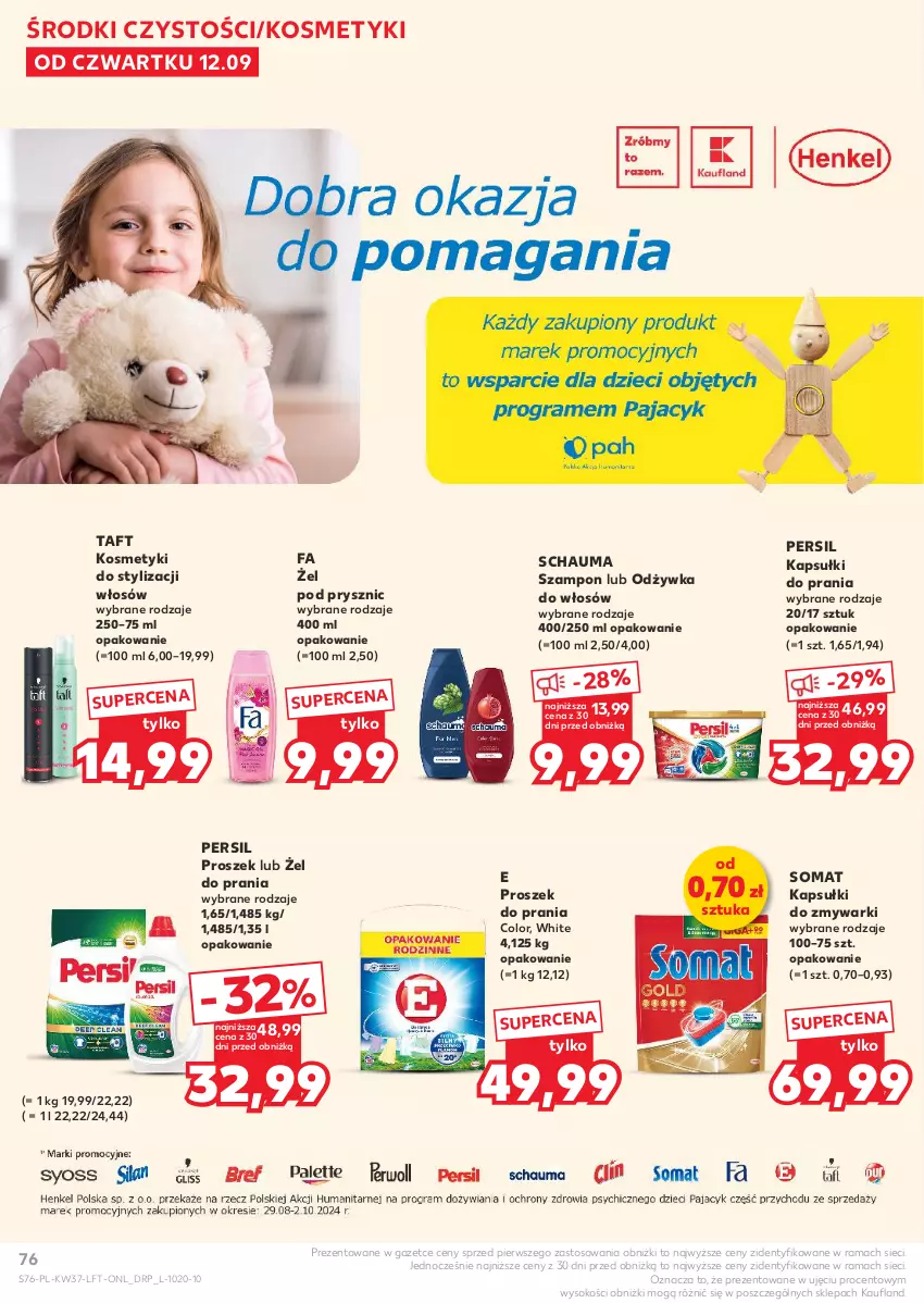 Gazetka promocyjna Kaufland - Gazetka tygodnia - ważna 12.09 do 18.09.2024 - strona 76 - produkty: Fa, Kapsułki do prania, Odżywka, Persil, Proszek do prania, Rama, Schauma, Sok, Somat, Szampon, Taft, Zmywarki