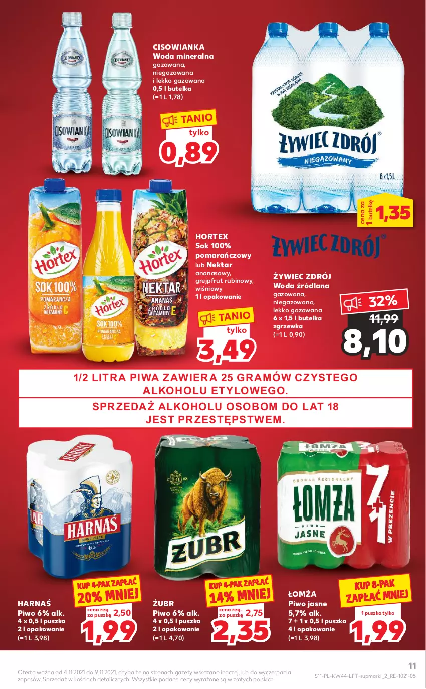 Gazetka promocyjna Kaufland - OFERTA TYGODNIA - ważna 04.11 do 09.11.2021 - strona 11 - produkty: Ananas, Cisowianka, Grejpfrut, Harnaś, Hortex, LANA, Nektar, Piwa, Piwo, Piwo jasne, Rubin, Sok, Woda, Woda mineralna