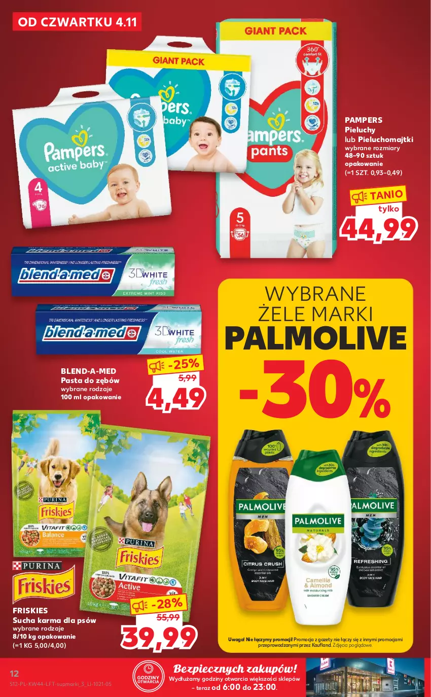 Gazetka promocyjna Kaufland - OFERTA TYGODNIA - ważna 04.11 do 09.11.2021 - strona 12 - produkty: Blend-a-Med, Friskies, Majtki, Palmolive, Pampers, Pasta do zębów, Piec, Pieluchomajtki, Pieluchy, Sucha karma, Tera, Waga