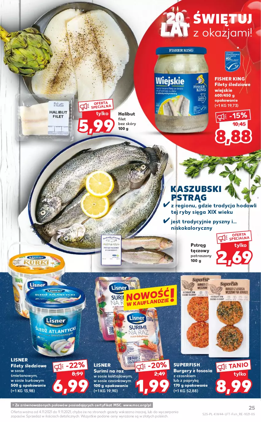 Gazetka promocyjna Kaufland - OFERTA TYGODNIA - ważna 04.11 do 09.11.2021 - strona 25 - produkty: Burger, Halibut, Lisner, Pstrąg, Pstrąg tęczowy, Sos, Surimi