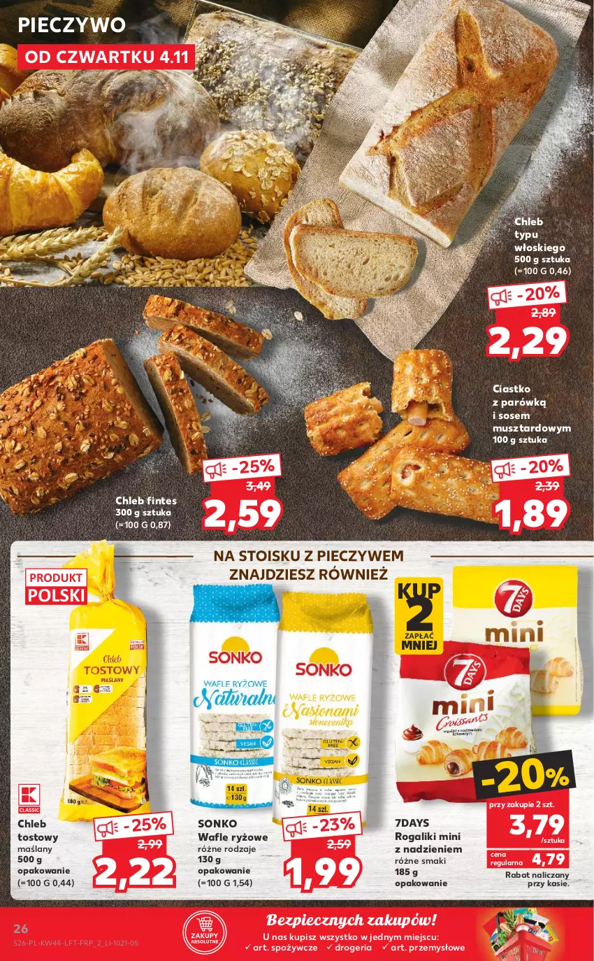 Gazetka promocyjna Kaufland - OFERTA TYGODNIA - ważna 04.11 do 09.11.2021 - strona 26 - produkty: Chleb, Chleb tostowy, Chleb typu włoskiego, Mus, Piec, Pieczywo, Rogal, Ryż, Sonko, Sos, Wafle