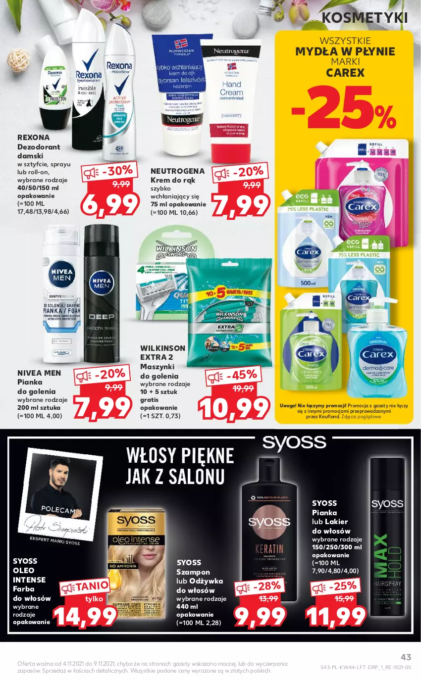 Gazetka promocyjna Kaufland - OFERTA TYGODNIA - ważna 04.11 do 09.11.2021 - strona 43 - produkty: Dezodorant, Fa, Farba do włosów, Gra, Krem do rąk, Lakier, Lakier do włosów, Neutrogena, Nivea, Nivea Men, Odżywka, Oleo, Pianka do golenia, Rexona, Syoss, Szampon, Waga