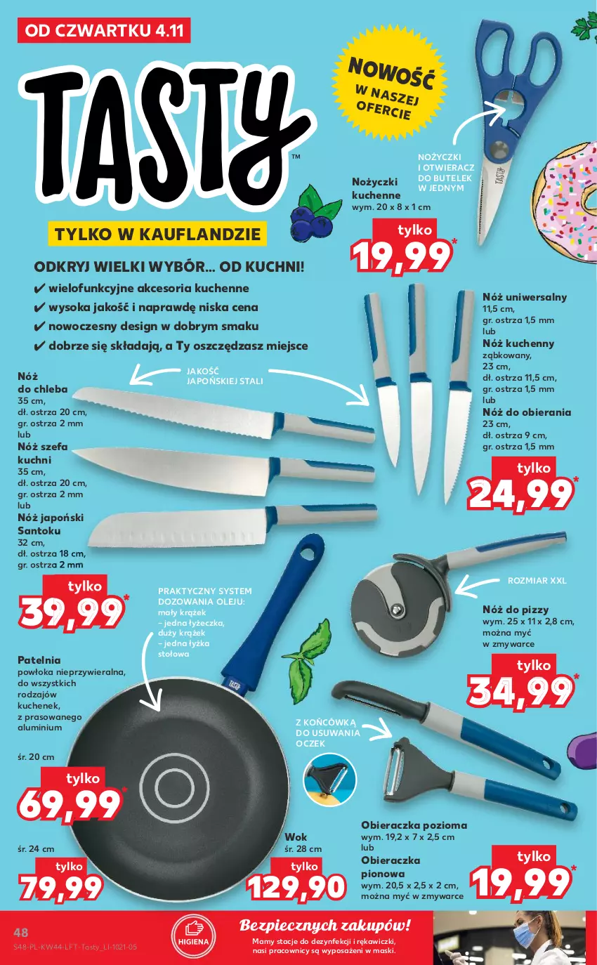 Gazetka promocyjna Kaufland - OFERTA TYGODNIA - ważna 04.11 do 09.11.2021 - strona 48 - produkty: Chleb, Fa, Noż, Nóż do chleba, Nóż szefa kuchni, Nóż uniwersalny, Nożyczki, Obieraczka, Olej, Otwieracz, Patelnia, Piec, Sok