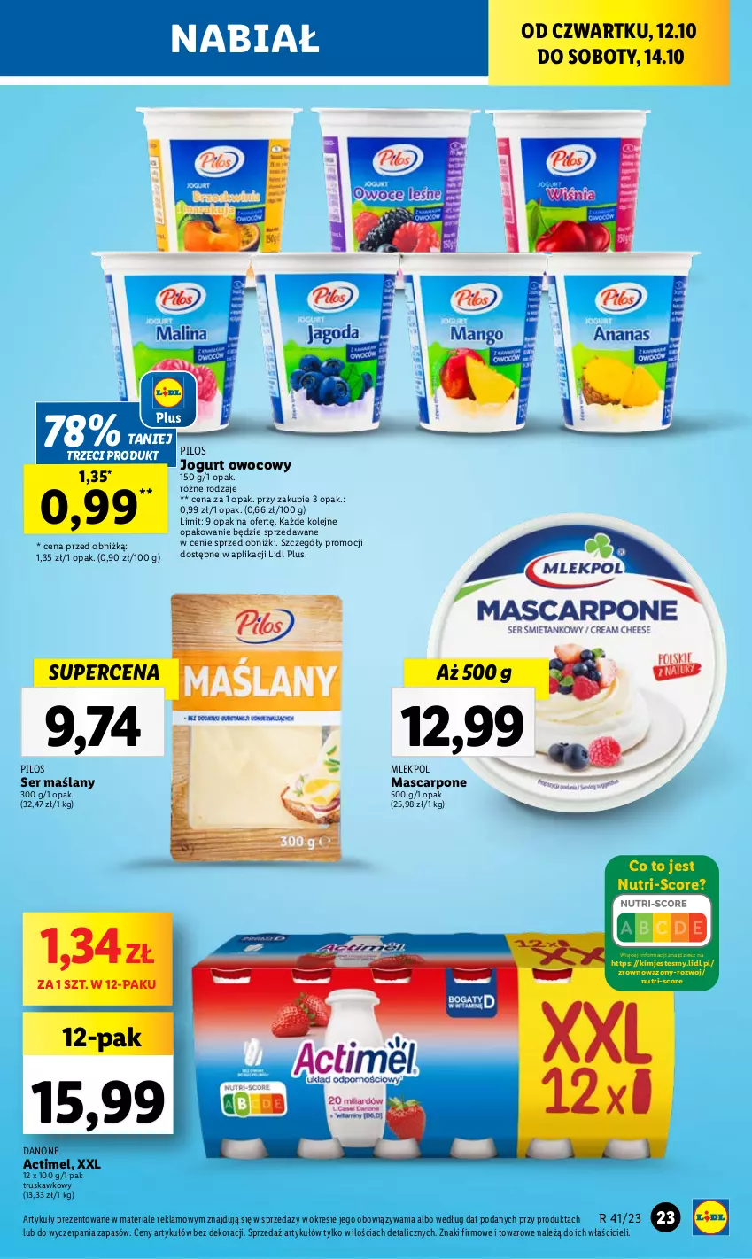 Gazetka promocyjna Lidl - GAZETKA - ważna 12.10 do 14.10.2023 - strona 33 - produkty: Actimel, Danone, Jogurt, Jogurt owocowy, Mascarpone, Olej, Pilos, Ser, Wazon