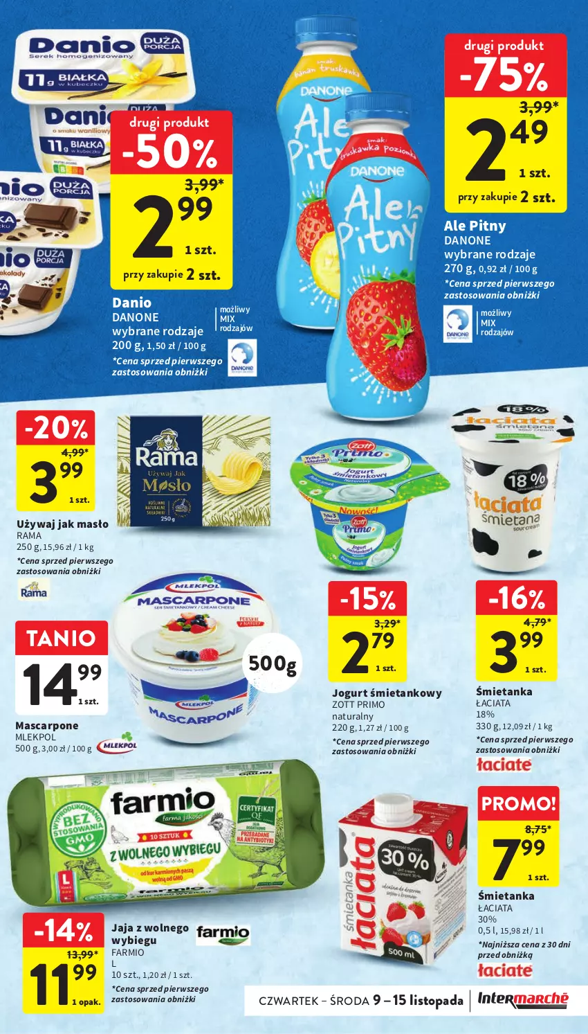 Gazetka promocyjna Intermarche - Gazetka Intermarche - ważna 09.11 do 15.11.2023 - strona 27 - produkty: Danio, Danone, Fa, Jaja, Jaja z wolnego wybiegu, Jogurt, Mascarpone, Masło, Rama, Top, Zott, Zott Primo