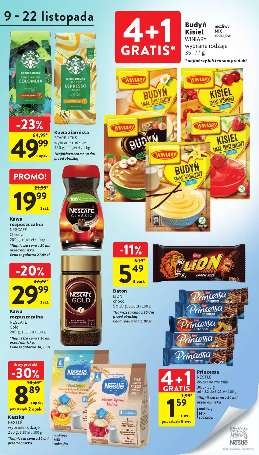 Gazetka promocyjna Intermarche - Gazetka Intermarche - ważna 09.11 do 15.11.2023 - strona 33 - produkty: Baton, Budyń, Gra, Kawa, Kawa rozpuszczalna, Kawa ziarnista, Kisiel, Lion, Nescafé, Nestlé, Princessa, Top, Winiary