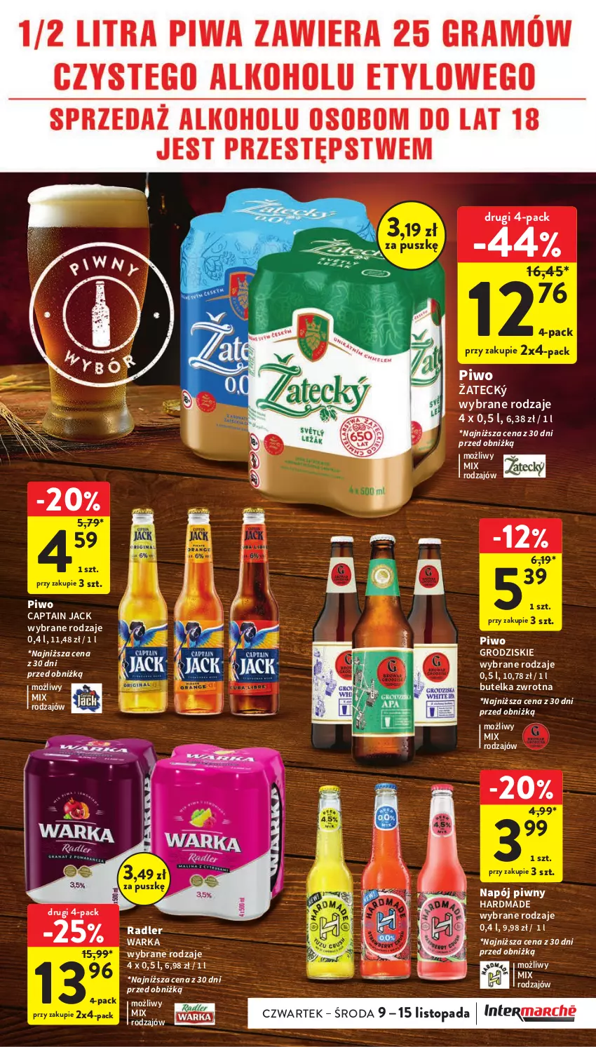 Gazetka promocyjna Intermarche - Gazetka Intermarche - ważna 09.11 do 15.11.2023 - strona 37 - produkty: Captain Jack, Napój, Piwo, Radler, Top, Warka