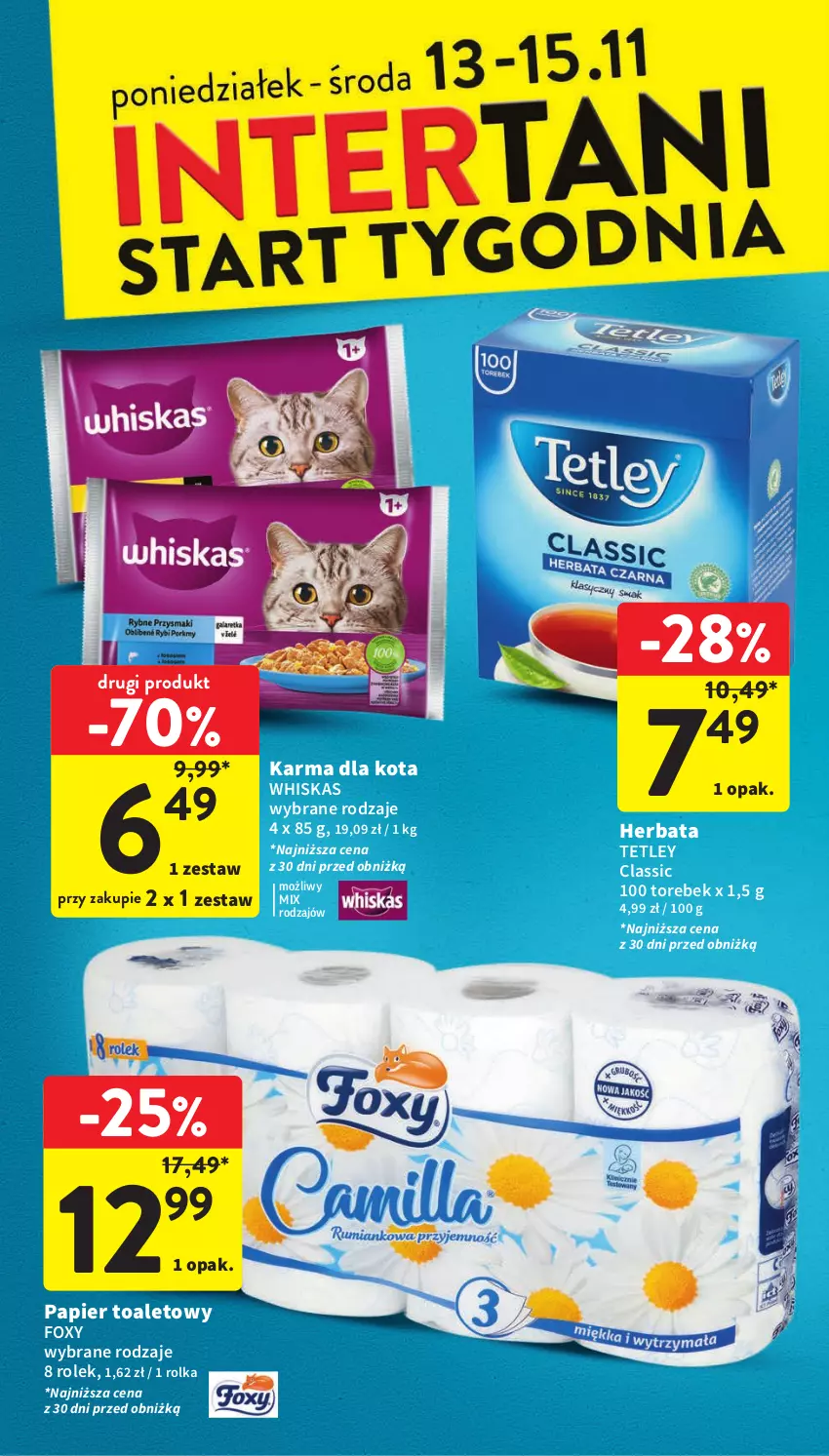 Gazetka promocyjna Intermarche - Gazetka Intermarche - ważna 09.11 do 15.11.2023 - strona 42 - produkty: Foxy, Herbata, Papier, Papier toaletowy, Tetley, Whiskas