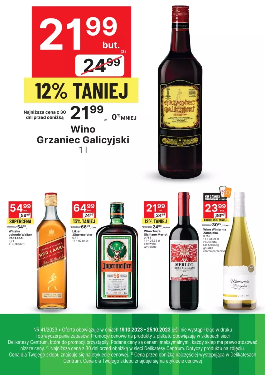 Gazetka promocyjna Delikatesy Centrum - Folder alkoholowy DC41 - ważna 19.10 do 25.10.2023 - strona 2 - produkty: Grzaniec Galicyjski, Jagermeister, Johnnie Walker, Likier, Merlot, Por, Whisky, Wino