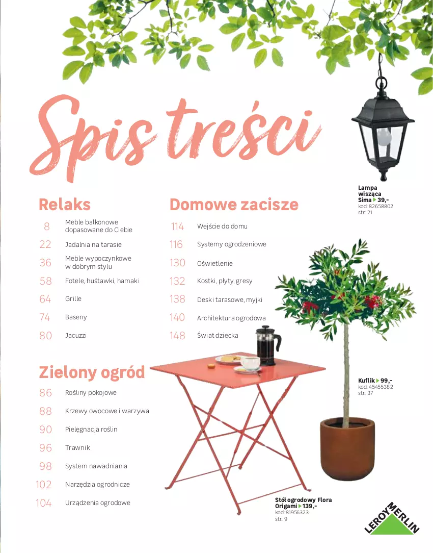 Gazetka promocyjna Leroy Merlin - Katalog ogród 2021 - ważna 04.03 do 30.06.2021 - strona 5 - produkty: Flora, Fotel, Gres, Grill, Hama, Jadalnia, Lampa, Lampa wisząca, Meble, Ogród, Stół, Warzywa