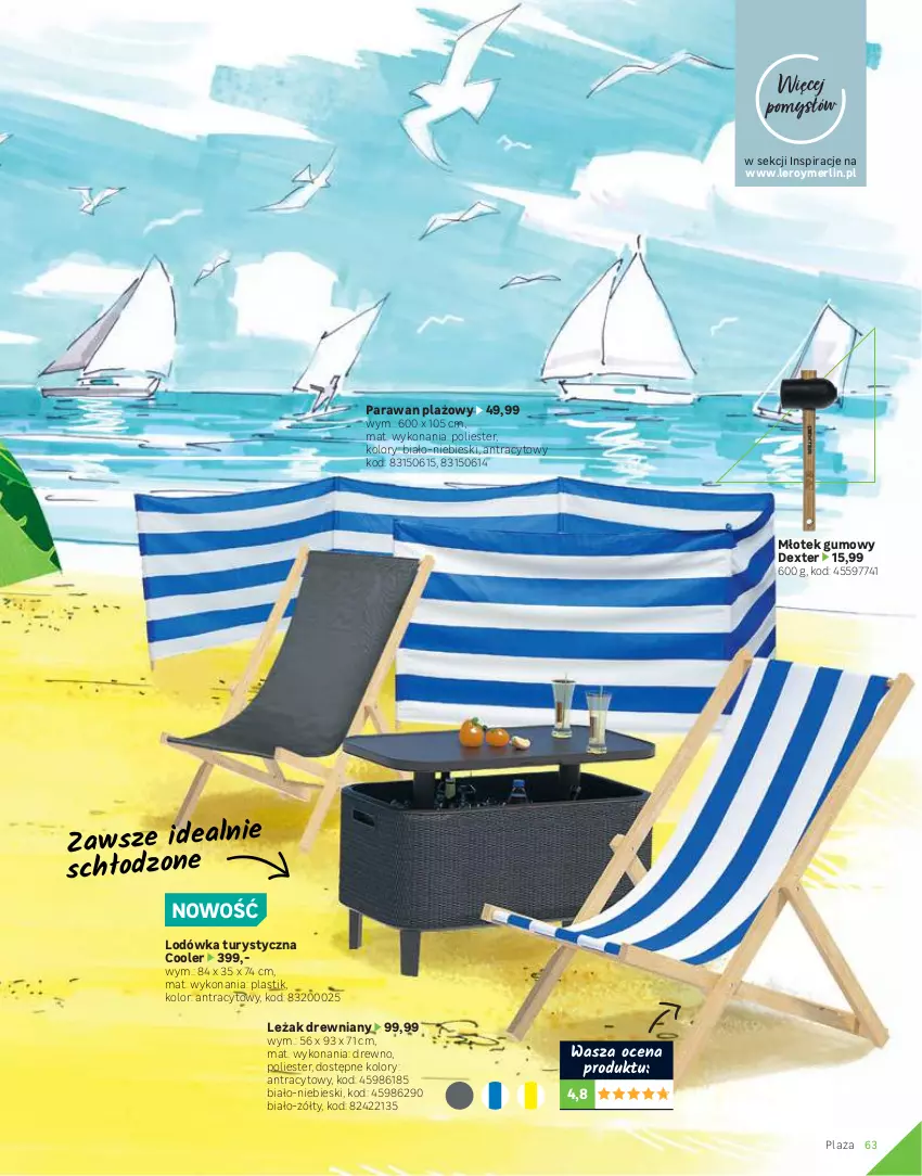 Gazetka promocyjna Leroy Merlin - Katalog ogród 2021 - ważna 04.03 do 30.06.2021 - strona 63 - produkty: Gry, Lodówka, Młot, Młotek, Parasol, Parawan plażowy