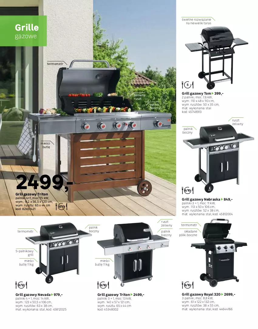 Gazetka promocyjna Leroy Merlin - Katalog ogród 2021 - ważna 04.03 do 30.06.2021 - strona 66 - produkty: Grill, Grill gazowy, Papier, Pojemnik, Pokrowiec, Półka, Por, Ręcznik, Szczotka, Szczypce, Termometr