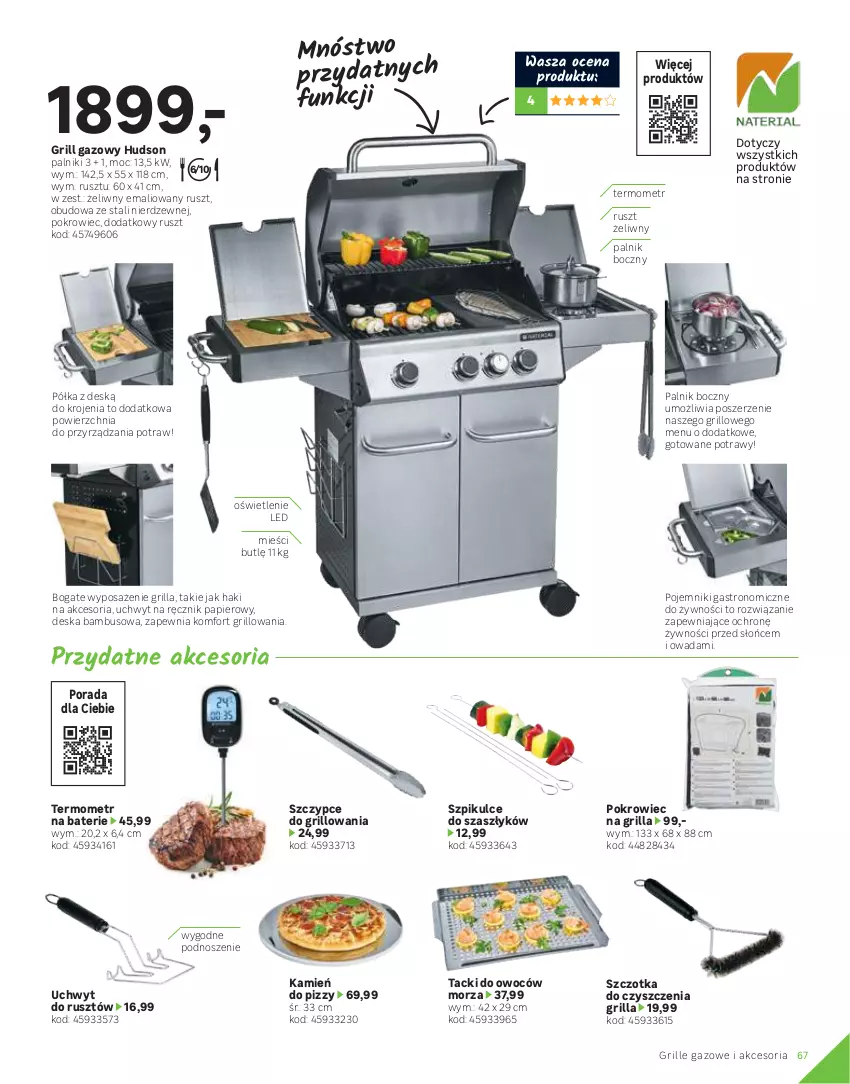 Gazetka promocyjna Leroy Merlin - Katalog ogród 2021 - ważna 04.03 do 30.06.2021 - strona 67 - produkty: Grill, Grill gazowy, Papier, Pojemnik, Pokrowiec, Półka, Por, Ręcznik, Szczotka, Szczypce, Termometr