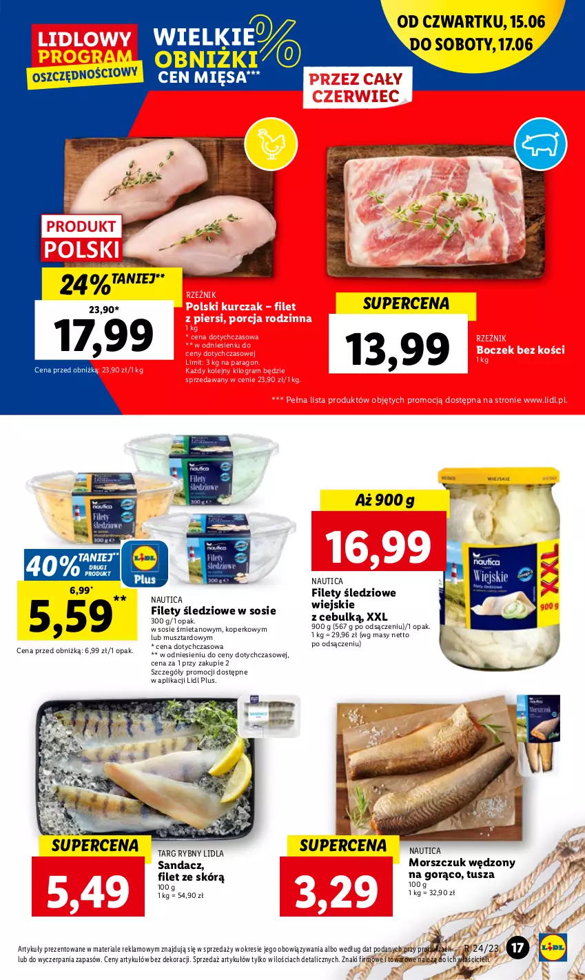 Gazetka promocyjna Lidl - GAZETKA - ważna 15.06 do 17.06.2023 - strona 23 - produkty: Boczek, Boczek bez kości, Gra, Kurczak, Mus, Olej, Por, Sandacz, Sos, Tusz