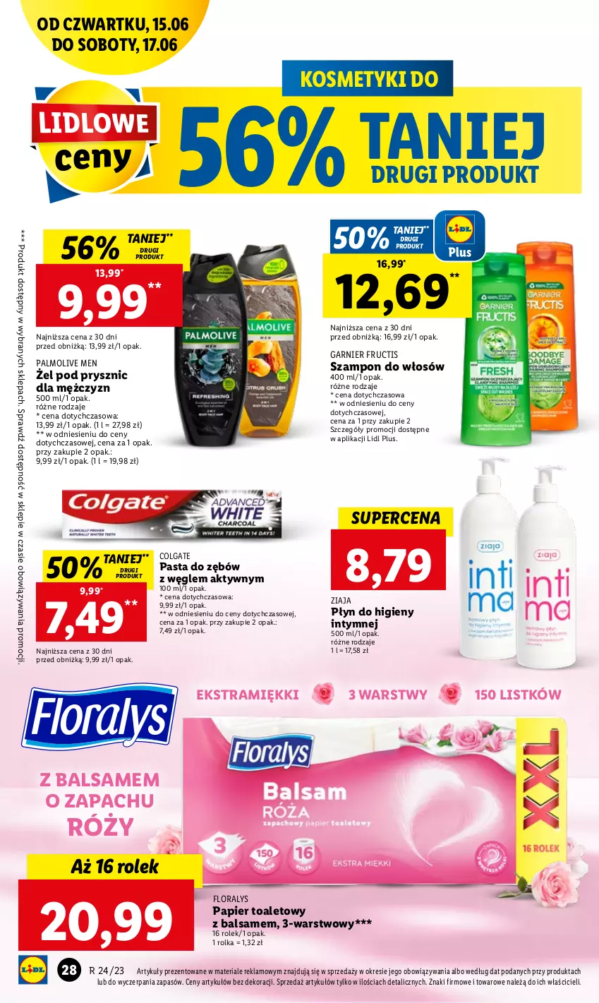 Gazetka promocyjna Lidl - GAZETKA - ważna 15.06 do 17.06.2023 - strona 36 - produkty: Colgate, Flora, Fructis, Garnier, LG, Palmolive, Papier, Papier toaletowy, Pasta do zębów, Płyn do higieny intymnej, Szampon, Ziaja