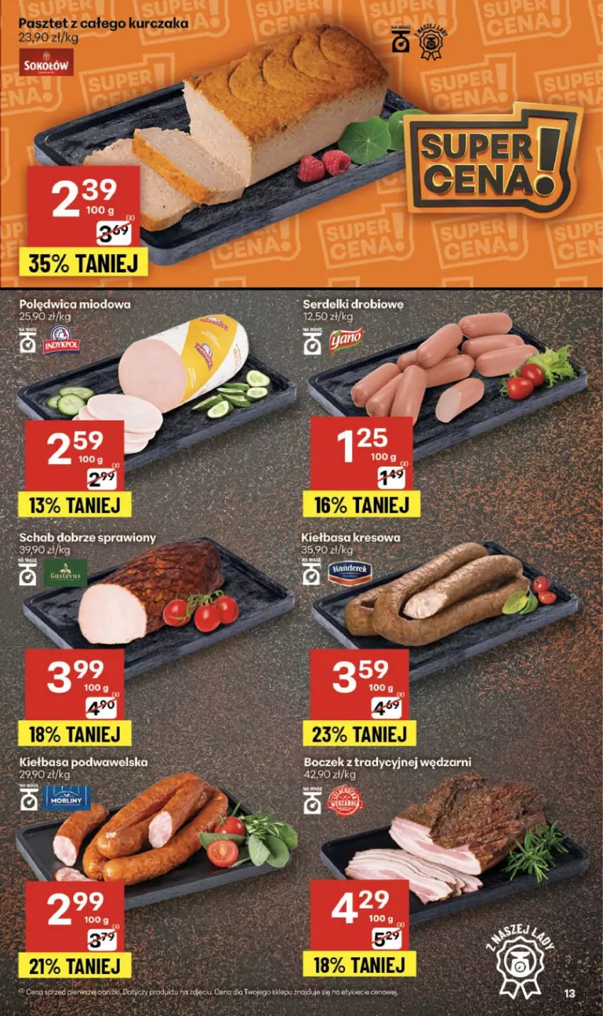 Gazetka promocyjna Delikatesy Centrum - Franczyza DC43 Czwartek - ważna 23.10 do 29.10.2025 - strona 13 - produkty: Boczek, Fa, Polędwica, Sok, Sokołów