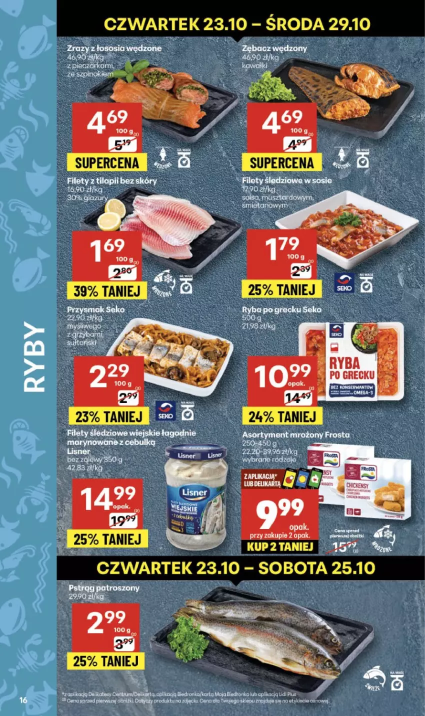 Gazetka promocyjna Delikatesy Centrum - Franczyza DC43 Czwartek - ważna 23.10 do 29.10.2025 - strona 16 - produkty: Dron, Frosta, Koc, Lazur, Lisner, Piec, Pieczarka, Pstrąg, Rum, Sos, Szpinak