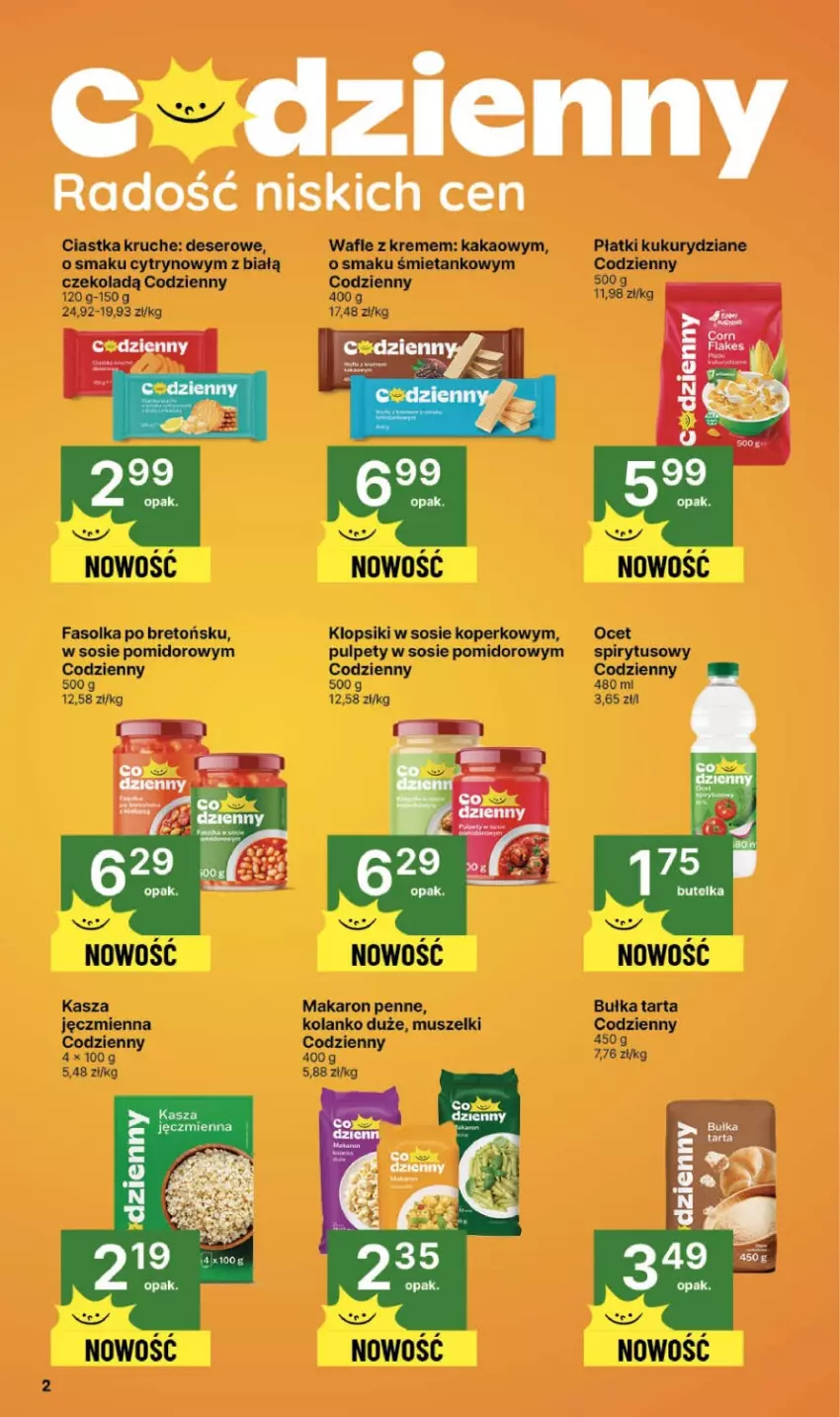 Gazetka promocyjna Delikatesy Centrum - Franczyza DC43 Czwartek - ważna 23.10 do 29.10.2025 - strona 2 - produkty: Bułka, Bułka tarta, Ciastka, Deser, Fa, Kakao, Kasza, Kasza jęczmienna, Klopsiki, Makaron, Mus, Ocet, Penne, Pulpety, Ser, Sos, Tarta, Wafle