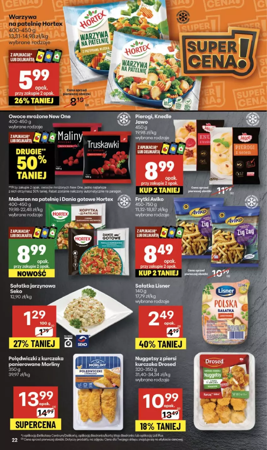 Gazetka promocyjna Delikatesy Centrum - Franczyza DC43 Czwartek - ważna 23.10 do 29.10.2025 - strona 22 - produkty: Dania gotowe, Dron, Frytki, Hortex, Koc, Kopytka, Kurczak, Makaron, Maliny, Owoce, Pierogi, Polędwiczki z kurczaka, Rum, Sałat, Sałatka, Truskawki