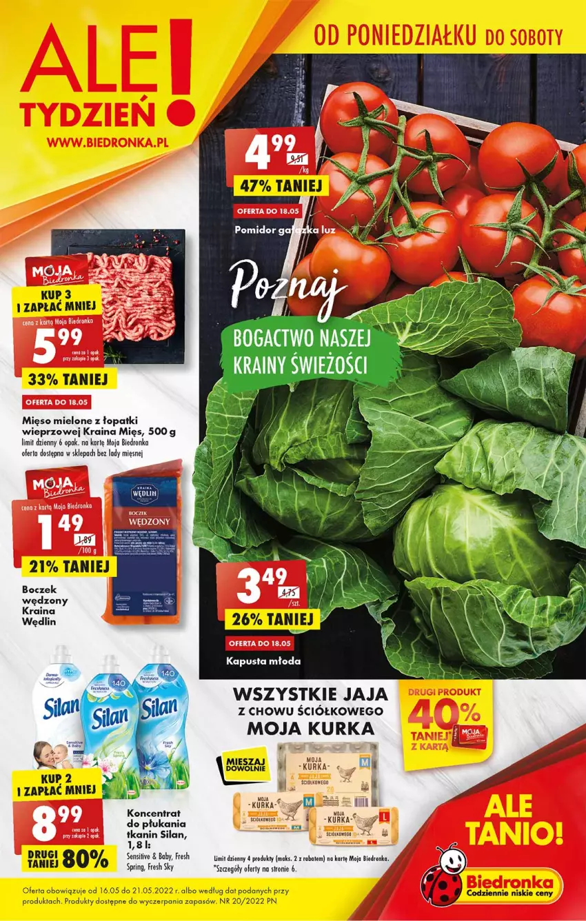 Gazetka promocyjna Biedronka - W tym tygodniu PN - ważna 16.05 do 21.05.2022 - strona 1 - produkty: Boczek, Dron, Jaja, Mięso, Mięso mielone, Mięso mielone z łopatki wieprzowej, Mus, Silan