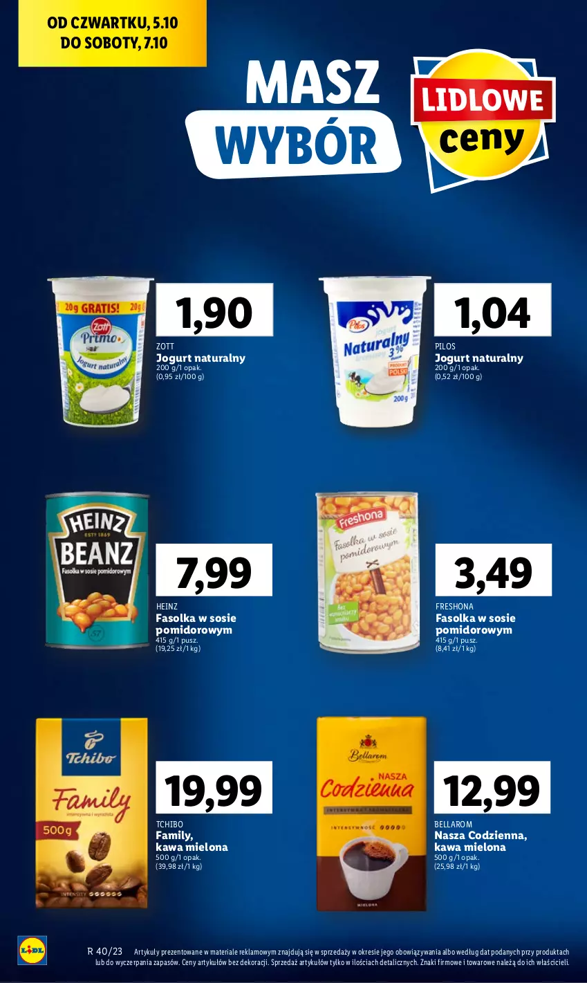 Gazetka promocyjna Lidl - GAZETKA - ważna 05.10 do 07.10.2023 - strona 16 - produkty: Bell, Bella, Fa, Heinz, Jogurt, Jogurt naturalny, Kawa, Kawa mielona, Pilos, Sos, Tchibo, Tchibo Family, Zott