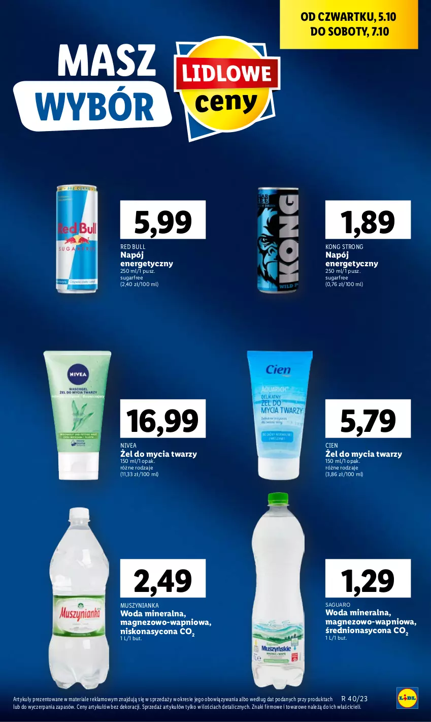 Gazetka promocyjna Lidl - GAZETKA - ważna 05.10 do 07.10.2023 - strona 17 - produkty: Magnez, Mus, Muszynianka, Napój, Napój energetyczny, Nivea, Red Bull, Woda, Woda mineralna